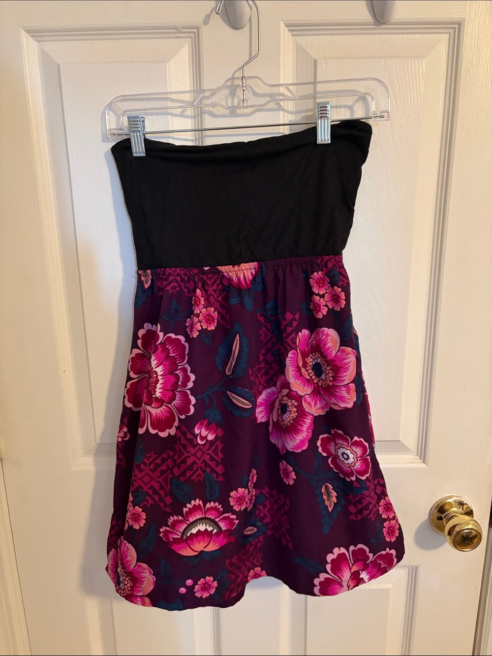 Roxy Girls Strapless Floral Dress - Black and Magenta